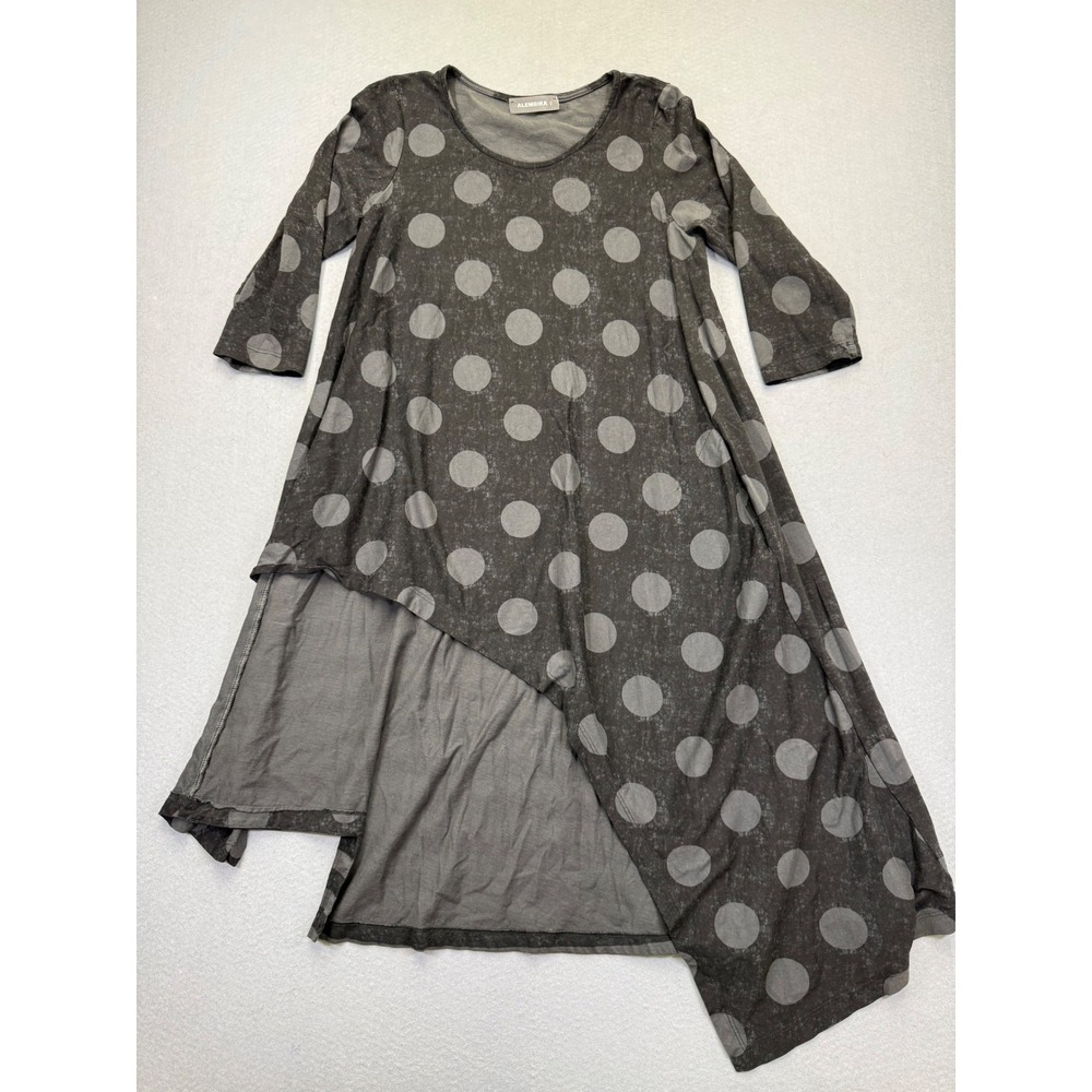 Alembika Gray Polka Dot Striped Asymmetrical Hem Cotton Tunic Dress Israel Sz 0